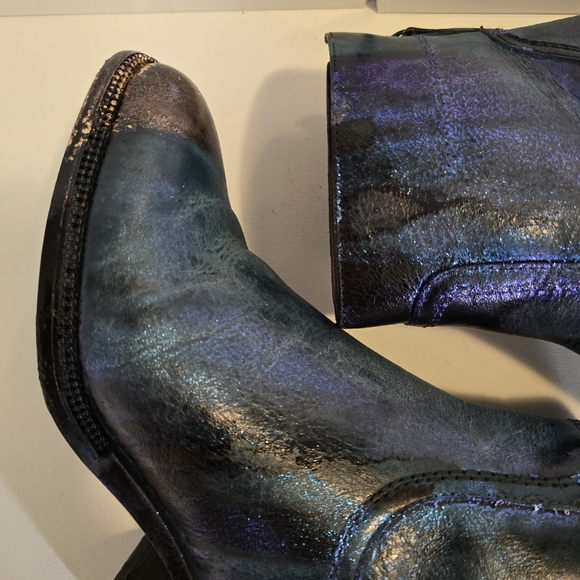 HANDCRAFTED Upcycled Leather Ankle Boots HANDPAINTED Steampunk Booties Size 7 - Picture 14 of 17